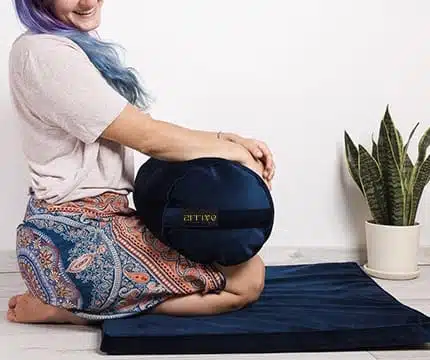 Blue velvet yoga bolster floor cushion buckwheat hulls husk organic