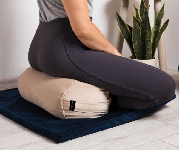 yoga bolster beige velvet organic buckwheat fill