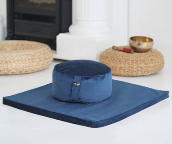 blue ink indigo Zabuton velvet floor cushion meditation mat