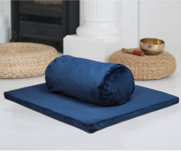 blue ink indigo Zabuton velvet floor cushion meditation mat